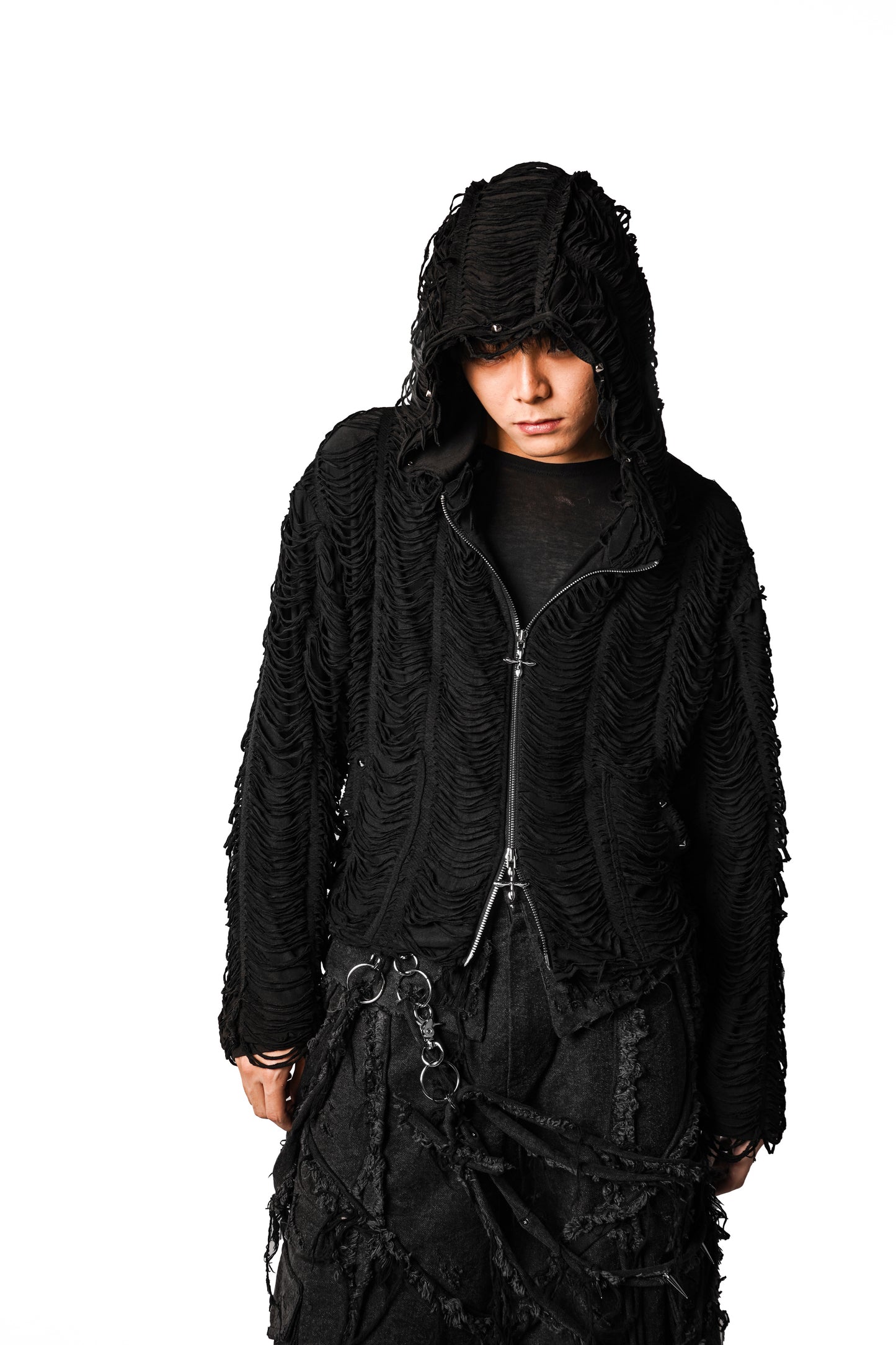 SS24ver.2/MAINDISH"Fluid Black" Short Hooded Jacket